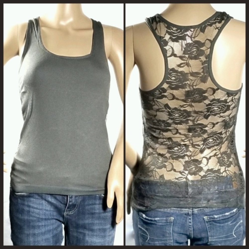 Charcoal Gray Lace Racerback Tank Top